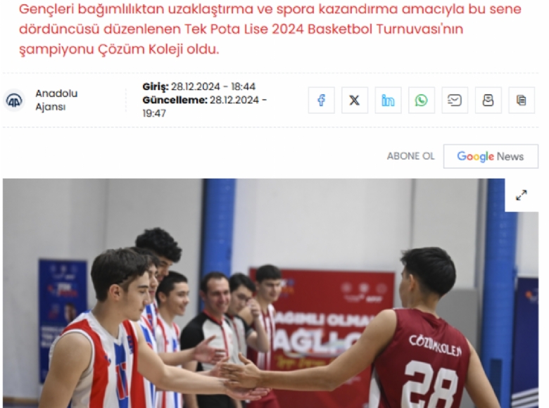 Tek Pota Lise 2024 turnuvasının şampiyonu Çözüm Koleji oldu